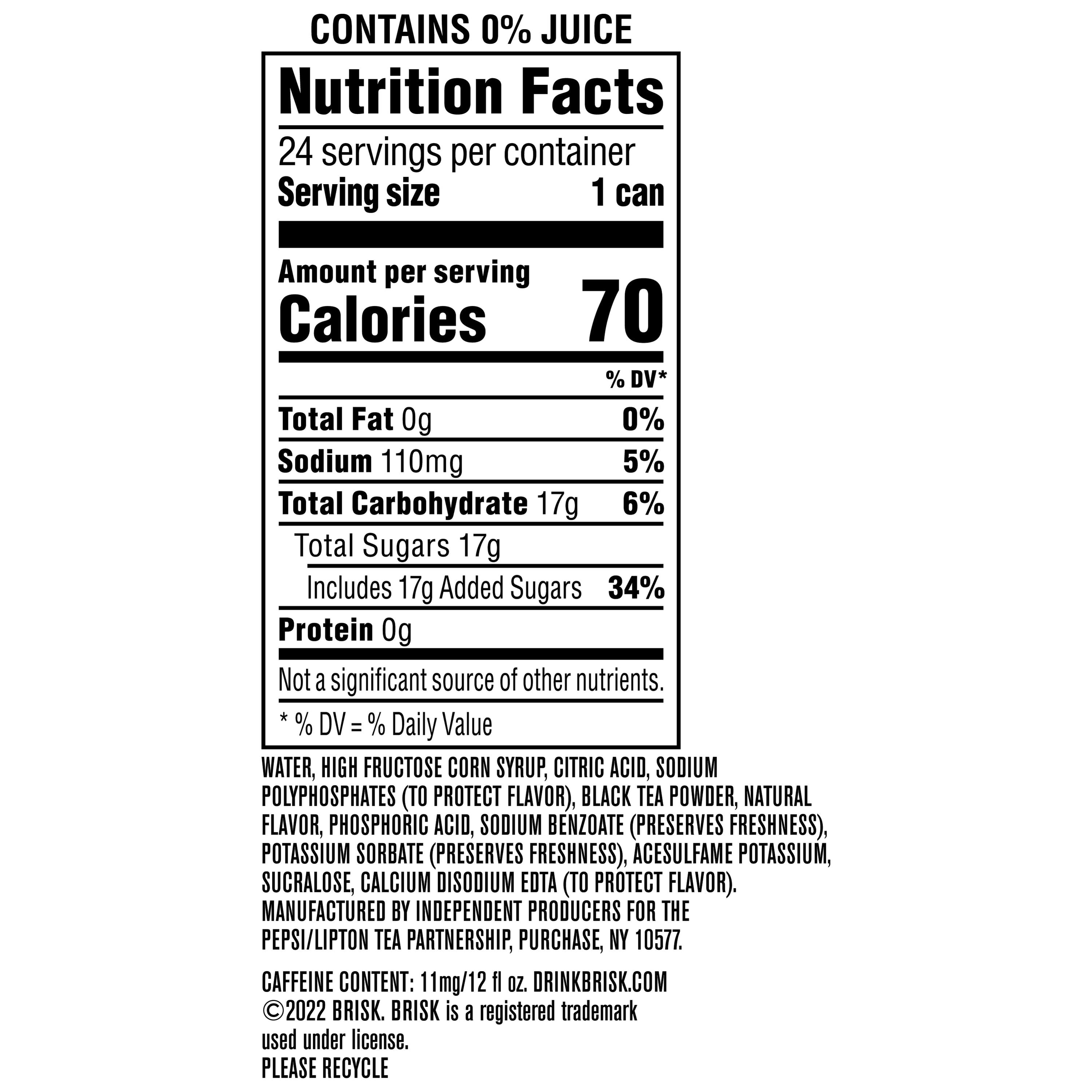 Lipton Brisk Lemon Iced Tea, 12 fl oz, 24 Pack Cans