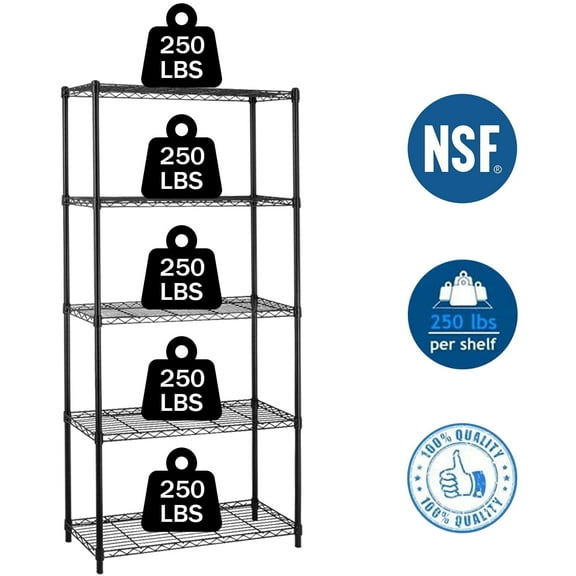 NiamVelo 5-Tier Wire Storage Shelves, Black