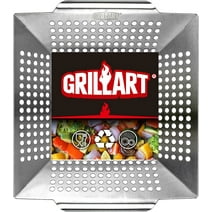 GRILLART Grill Basket for Vegetables & Meat - Large Grill Wok/Pan for the Whole Family - Heavy Duty Stainless Steel Veggie Grilling Basket Built to Last - Best BBQ Accessories for All Grills & Smokers