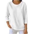thumbnail image 2 of Naotn 3/4 Sleeve Shirts for Women Summer Casual Solid Color Crew Neck Tops Fall Fashion Loose Holiday Blouses, 2 of 7
