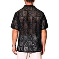 thumbnail image 3 of INSPIRE CHIC Men's Hollow Lace Button Down Short Sleeve See Through Mesh Shirt M Black, 3 of 4