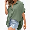 thumbnail image 2 of Tqcoqu Women's Button Down Shirts Short Sleeve Slit Hem Shirt Solid Color Tops, Side Slit Dressy Casual Blouses Loose Fit Tunic Tops,Army Green Women's S-XXL, 2 of 8