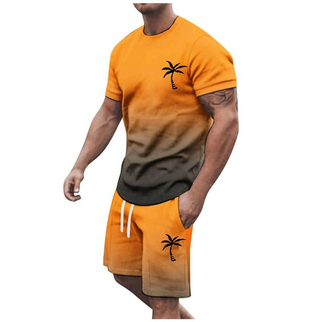 SHIXIAOO Men's 2025 Summer Tracksuit Plus Size Short Sleeve O Neck Athletic Suit Casual Color Block Drawstring Waist Tracksuit Set Jackets for Men Suit Men Suits Mens Slim Fit Prom Suit Italian Suits