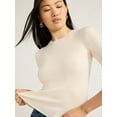thumbnail image 3 of Scoop Women's and Women's Plus Rib Knit Sweater with Elbow Length Sleeves, Lightweight, Sizes XS-4X, 3 of 6
