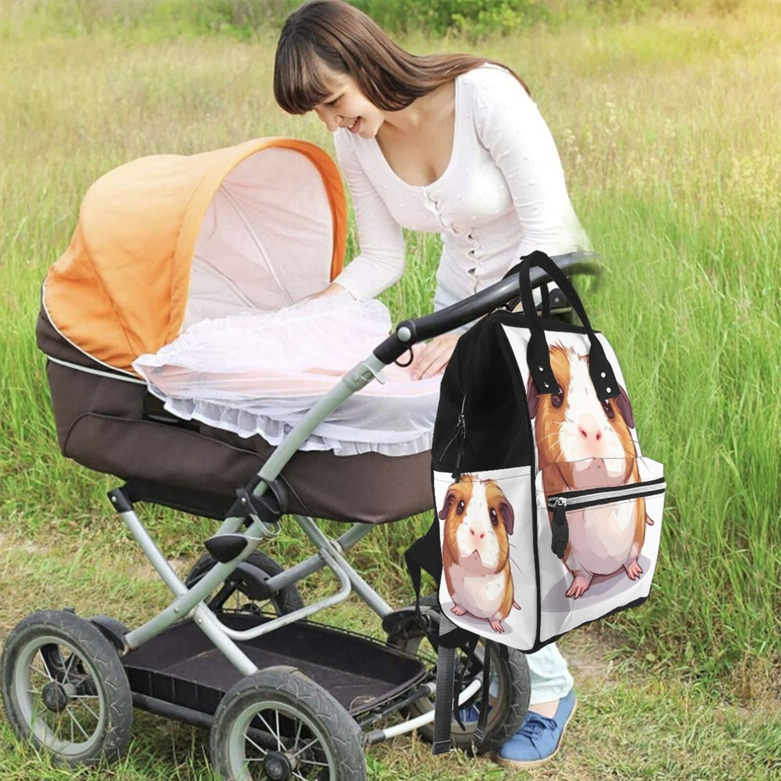 Fuzoiu Cartoon Guinea Pig Print Diaper Bag Backpack,Baby Essentials Travel Tote,Multi function Waterproof Diaper Bag, Travel Essentials Baby Bag - Unisex