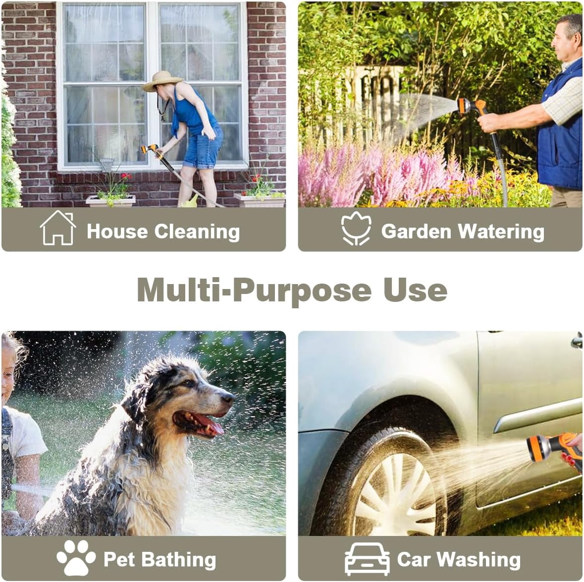 Metal Garden Hose 50FT, Heavy Duty 304 Stainless Steel Water Hoses with Nozzle, Flexible, Rust Proof, No-Kink &  for Yard, Outdoor, RV