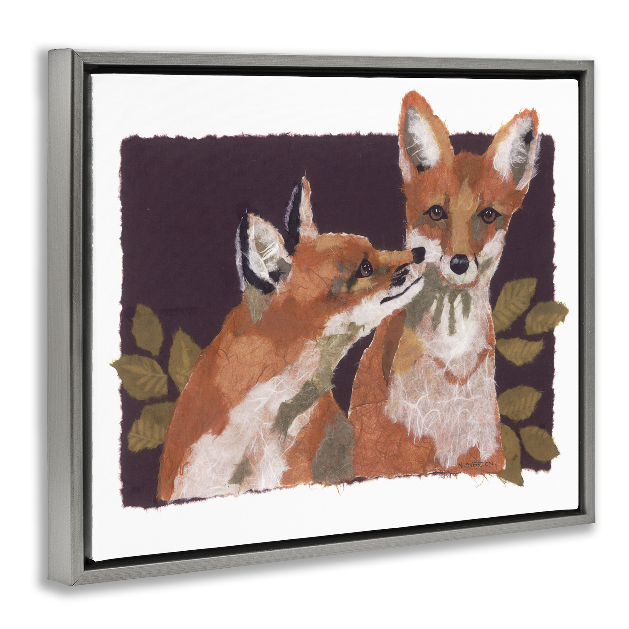 Stupell Industries Woodland Foxes & Leaves Animals & Insects Painting Gray Floater Framed Canvas Art Print Wall Art, 31 x 25