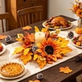 thumbnail image 3 of Harvest Festival Maple Leaf Sunflower Candlestick Wreath, Artificial Floral Candle Ring, Simulated Flower Decor for Halloween Thanksgiving Terrace Table Patio Holiday Decoration, 3 of 6