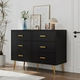thumbnail image 3 of Historyli 6 Drawer Dresser, for Bedroom, with Gold Handles, Modern Wood, Black, 3 of 6