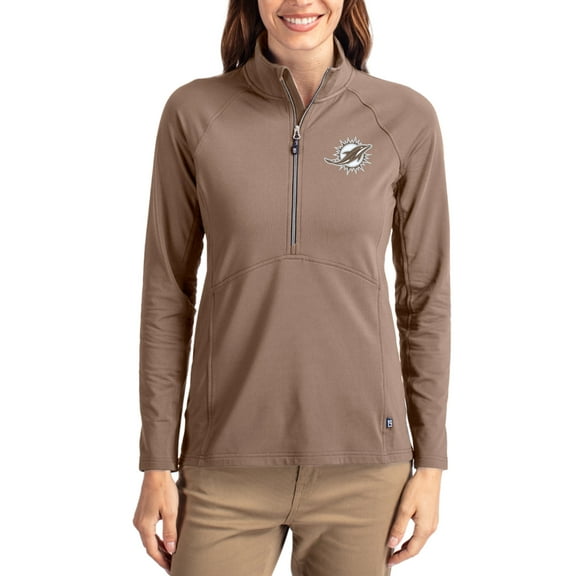 Women's Cutter & Buck Brown Miami Dolphins Tonal Adapt Eco Knit Stretch Recycled Raglan Half-Zip Pullover