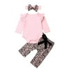 3PCS Infant Toddler Baby Girl Clothes Floral Ruffle Romper Long Sleeve Bodysuit Halen Pants Headband Outfits