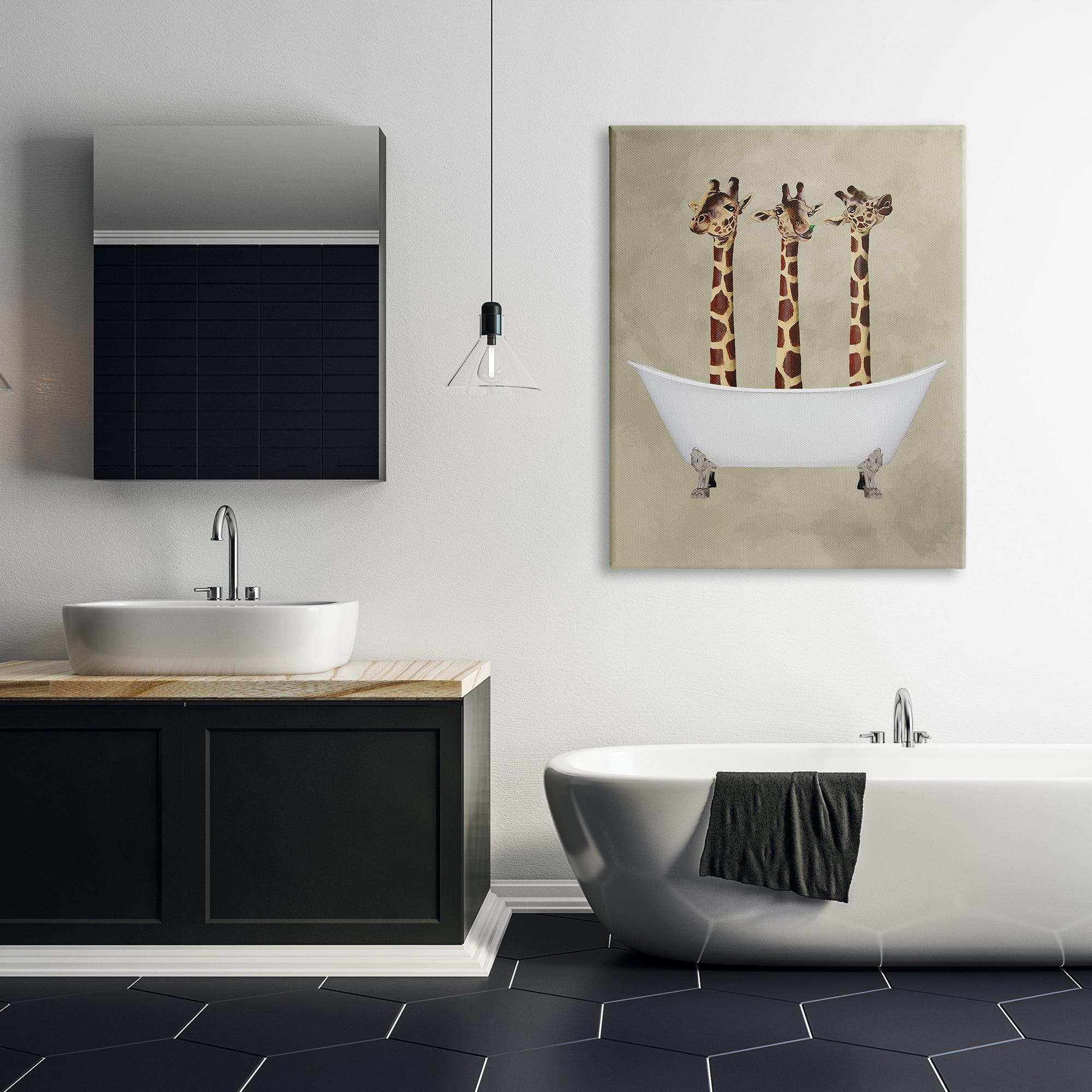 The Stupell Home Decor Collection Three Giraffes In A Bathtub Super Canvas Wall Art