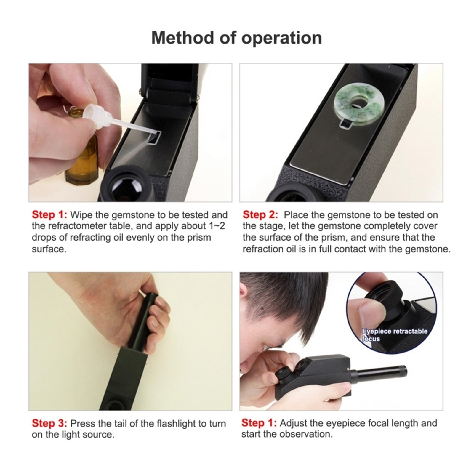 Professional Gemstone Refractometer Jewelry RHG 1.30-1.73 Identification Built-in LED Flashlight Diamond Detector Testing Tool ,Portable