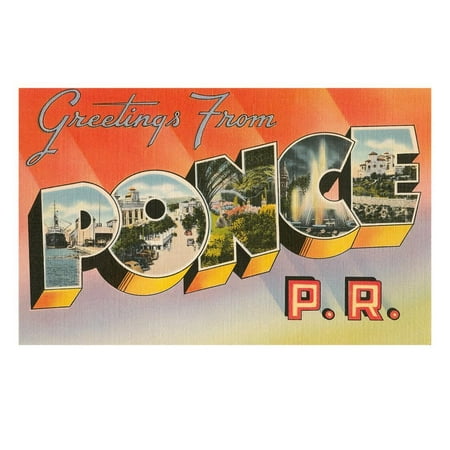Greetings from Ponce, Puerto Rico Print Wall Art (Best Beaches In Ponce Puerto Rico)
