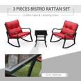 thumbnail image 4 of Outsunny 3 Pieces Patio Wicker Rocking Chairs Table Set, Outdoor PE Rattan Furniture with 2 Rockers & 1 Coffee Table w/ Padded Cushions for Deck, Backyard, Garden, Red, 4 of 10