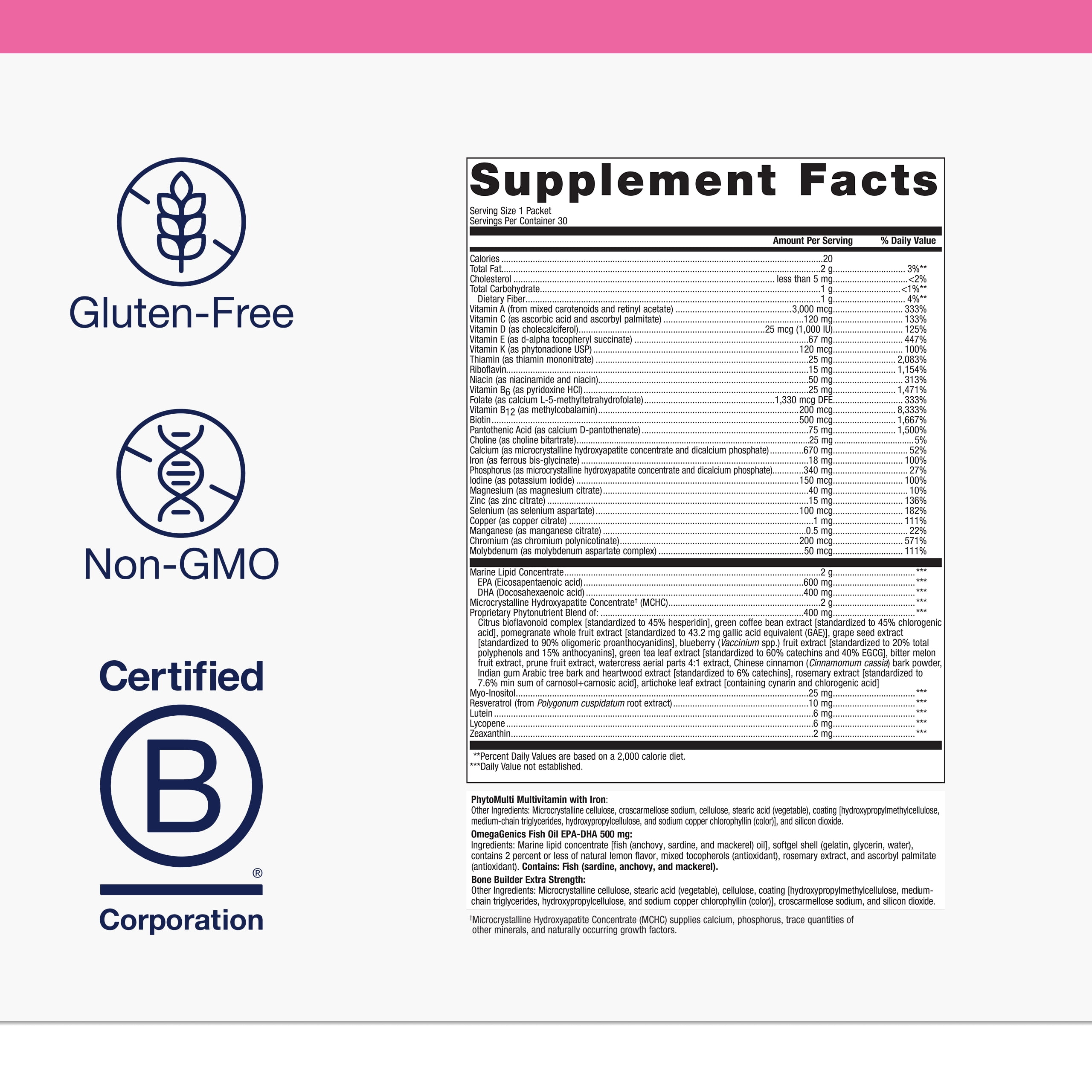 Metagenics Wellness Essentials Women's Daily Packs - 30 Daily Multivitamin Packs - Women's Multivitamins - Bone Density Support* - Omega-3 Fatty Acids - Non-GMO & Gluten Free - 30 Packets
