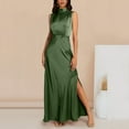 thumbnail image 4 of Casual Dress For Women Summer Long Formal Satin Dress Mock Neck Sleeveless Side Split Flowy Maxi Tank Dresses Beach Long Dresses, 4 of 9