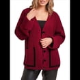 thumbnail image 2 of Cárdigan de Punto Grueso para Mujer, Larga, Cuello en V, Botones y Bolsillo, para Otoño e Invierno. Rojo XL, 2 of 10