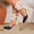 thumbnail image 3 of Rokment Womens Crochet Espadrilles Wedge Sandals 2026 Boho Beach Closed Toe Platform Chunky Heeled Strappy Dressy Shoes for Summer Fall Black Size 6.5, 3 of 5