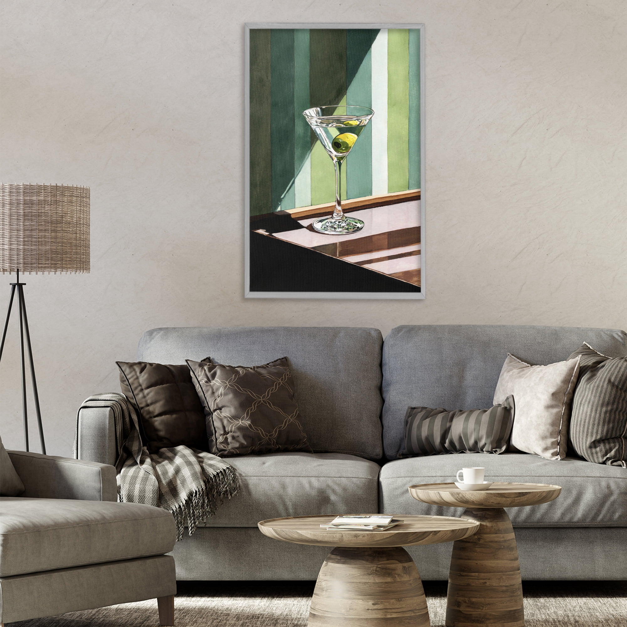 Stupell Industries Olive Martini in Sun Beam Gray Framed Giclee Art, design by Petal Prints Design