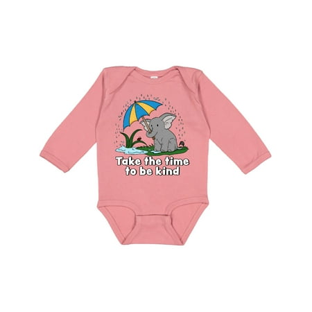 

Inktastic Take the Time to be Kind with Cute Elephant and Umbrella Gift Baby Boy or Baby Girl Long Sleeve Bodysuit