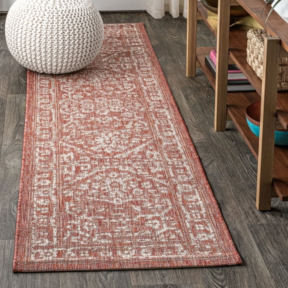 JONATHAN Y SANTA MONICA 2 x 8 Runner Rug, Malta Bohemian Medallion Textured Weave - Red/Taupe, SMB104A-28