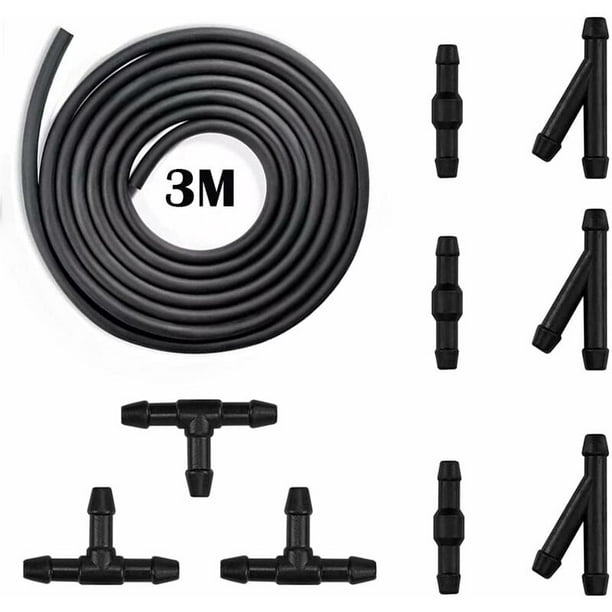 Kit de mangueras limpiaparabrisas, manguera de líquido lavaparabrisas 3M, boquilla de limpiaparabrisas, manguera de rociado de agua, con conector de manguera, 9 piezas