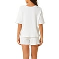 thumbnail image 3 of INSPIRE CHIC Women's Lounge Outfits Casual Round Neck Shorts Sleeves Ribbed Tops with Shorts Pajama Sets XS White, 3 of 6