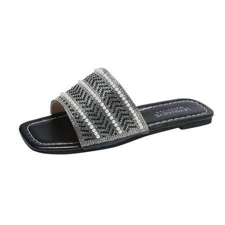 

nsendm Slippers Women Open Toe Leisure Indoor Casual Shoes Breathable Outdoor Fashion Flat Slippers Women Size 6 Shoes Black 9.5