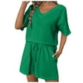 thumbnail image 2 of Riforla Women's Vacation Fashion Casual Suit Solid Color Summer Shorts and Shirt Top Two Piece Sets Lapel Shirt Sexy Slim Suits Short sets Green XL, 2 of 9