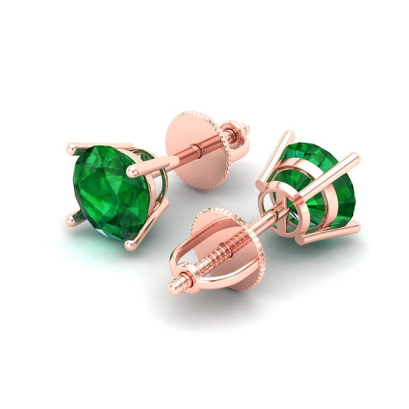 1 Ct Round Cut Studs Green Emerald 18K Rose Solid Solid Gold Everyday Dainty Earrings Screw Back