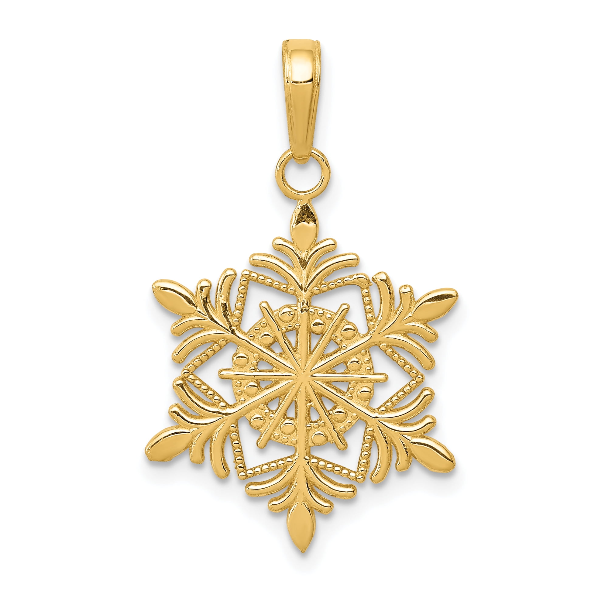 14k Yellow Gold Snowflake Necklace Charm Pendant Winter