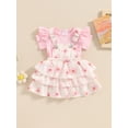 thumbnail image 2 of Niusricy Kids Toddler Baby Girls Casual Clothes 0 3M 6M 12M 18M Short Sleeve Romper Solid Jumpsuit + Floral Suspender Skirt + Headband Newborn 3 Pieceng Summer Outfit Sets for Party Vacation, 2 of 7