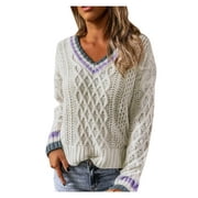 Women sweater Ladies Fashion Loose Twisted Rope Hollow Long Sleeve V-neck Sweater