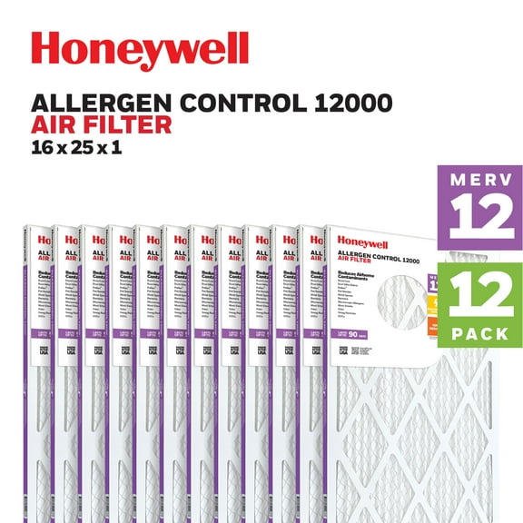Honeywell 16x25x1 MERV 12 Pleated HVAC Furnace Air Filter -12 Pack