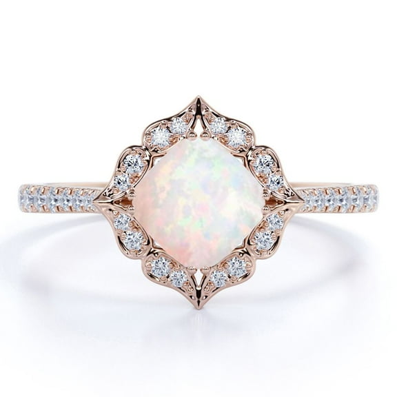 JeenMata 1.75 ct Princess Blue Opal and Moissanite Twist Shank Promise Ring in 18K Rose Gold over Silver