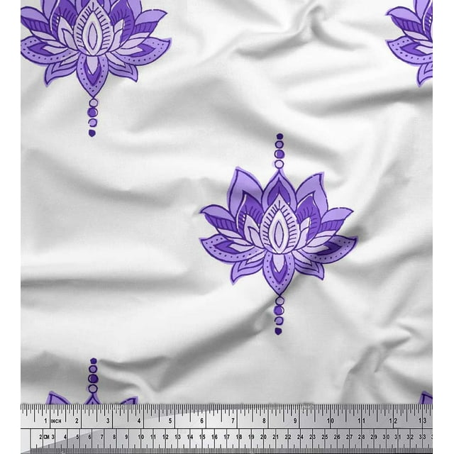 Soimoi Cotton Cambric Fabric Dot & Lotus Block Print Fabric by The Yard 56 Inch Wide