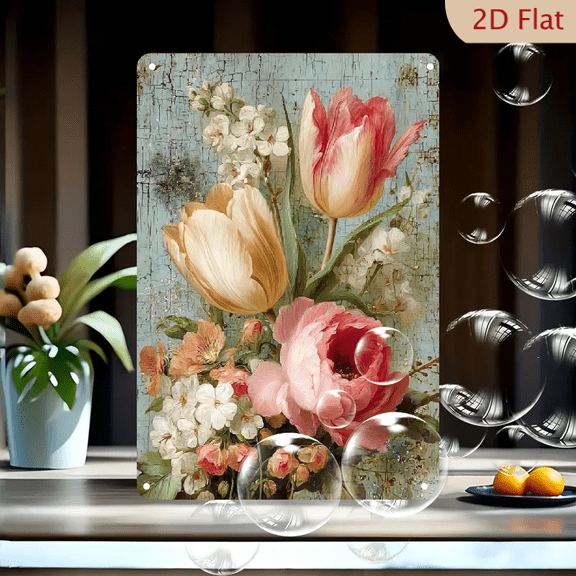Vintage Tin Sign Retro Metal Flowers Sign For Home Decor Wall Art Gift For Home Bathroom Kitchen And Wall Decor In Every Room 8x12inch