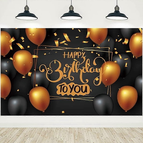 Happy Birthday Backdrop Banner Black and Gold Birthday Party Background Decorations Happy Birthday Party Decorations for Men and Women