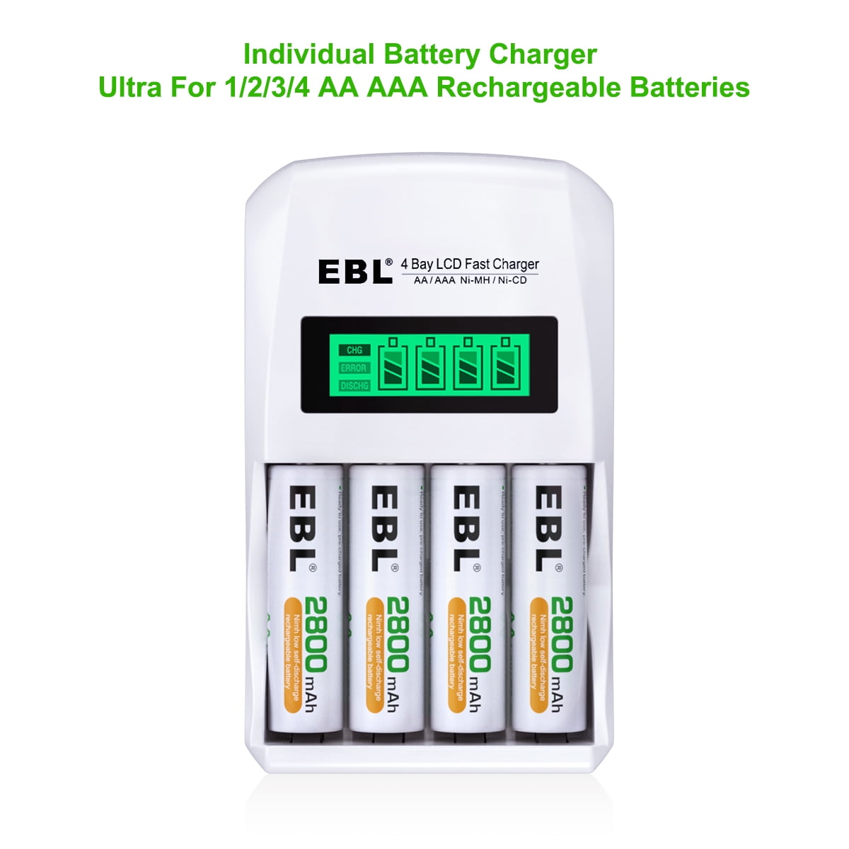 EBL Rechargeable AA Batteries (8 Pack), 2800mAh Duable a Batteries with Battery Charger