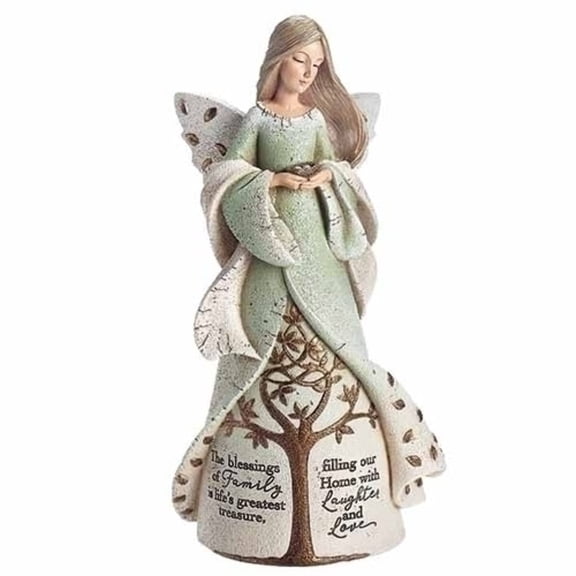 Roman 8.5" Green and Gray Family Angel Tabletop Figurine