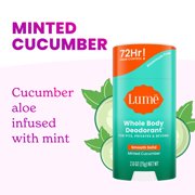 Lume Whole Body Deodorant Solid Stick - 72 Hour Odor Control - Aluminum Free, Baking Soda Free and Skin Safe - Minted Cucumber, 2.6oz (2 Pack)