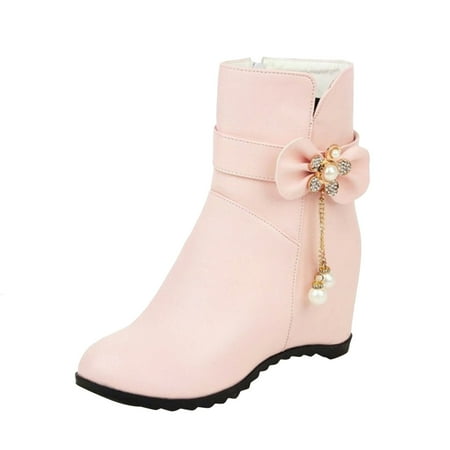 

ZHAGHMIN Womens Heeled Boots Knee High Ladies Fashion Solid Color Leather Rhinestone Bow Wedge Heel Inside High Short Boots Taupe Boots For Women Women Boots High Boots Size 8 Women Womens Booties A