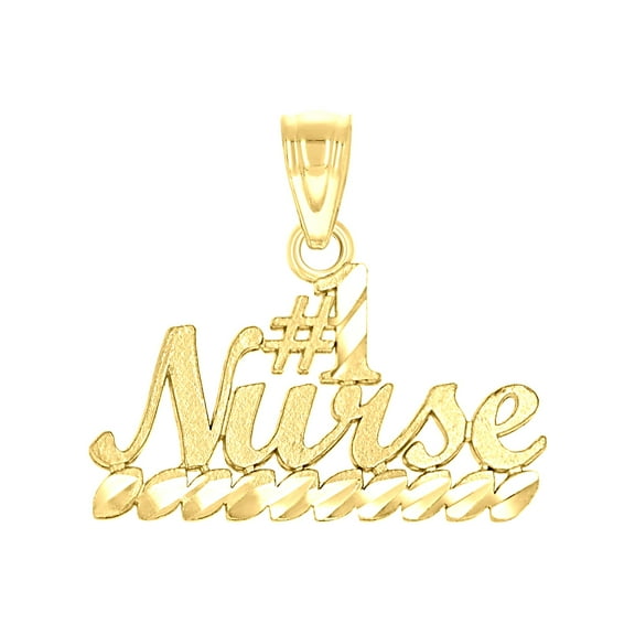 10k Yellow Gold Unisex No.1 Nurse Letters & Words Charm Pendant for Men Women