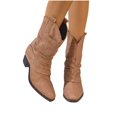 thumbnail image 3 of Brown Chunky Heel Pointed Toe Boots Flared Leg Western Style Ladies Winter Casual Lace Up Mid Calf Footwear, 3 of 9