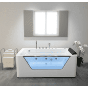 67 Luxury Whirlpool Bathtub with Panoramic Glass Window | 7 Hydro-Massage Jets, Waterfall Faucet & LED Chromatherapy | 1HP 750W Motor, Acrylic Spa Jetted Tub (110V) –Middle Drain