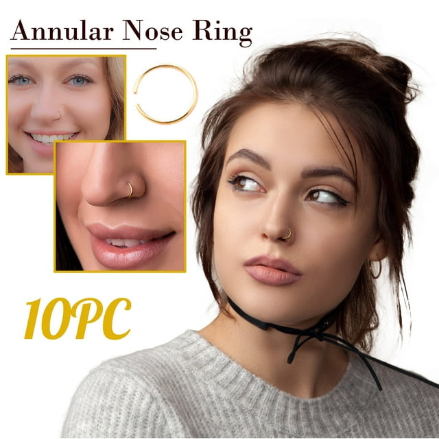 Riforla Unisex Solid Corner Stainless Steel C-ring Solid Sensitive False Nose Nail Rings Gold