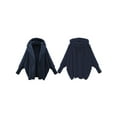 thumbnail image 3 of Women'S Solid Color Long-Sleeved V-Neck Hooded Jacket Casual Loose Plush Buttonless Jacket Navy Blue M, 3 of 7
