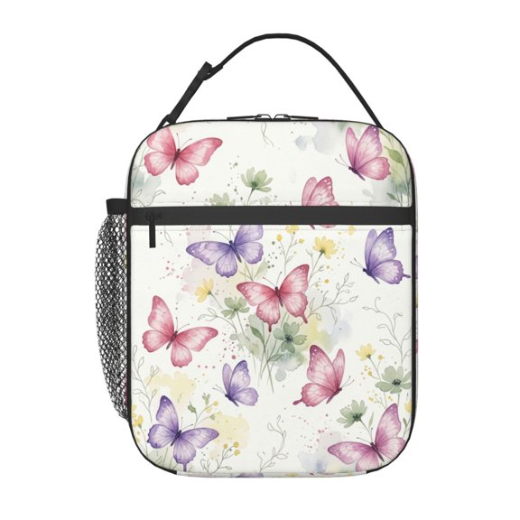 Butterfly Lunch Bag For Women, Reusable Butterflies Floral Theme Lunch Bags, Small Portable Foldable Insulated Lunch Bag For Work Office Travel Bento