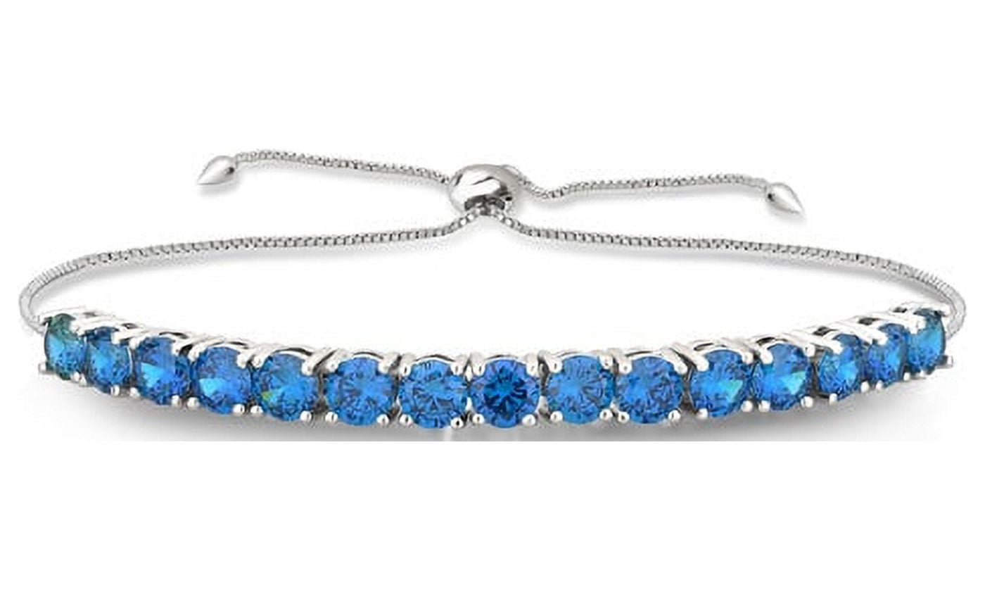 7.00 Carat T.W. Simulated Blue Topaz Sterling Silver Adjustable Tennis Bolo Bracelet